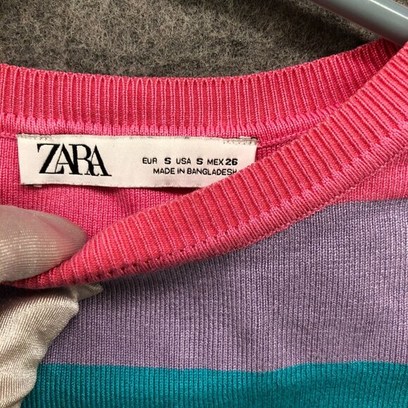 Zara Cropped Sleeveless Sweater Womens S Multicolor Stripe Candy Crewneck Fitted - Picture 5 of 9